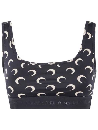 Marine Serre "moon" Printed Jersey Sports Bra In Black