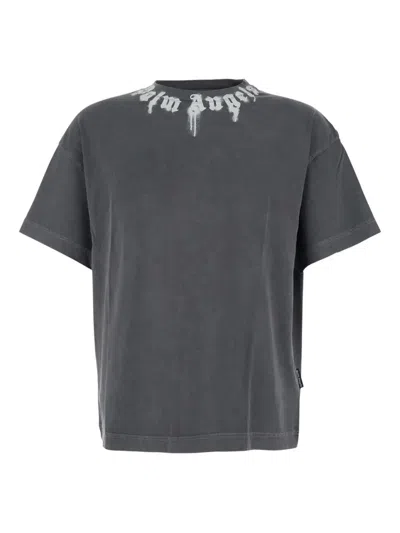 Palm Angels Neck Logo Regular T-shirt In Gray