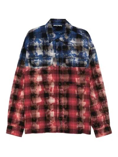 Palm Angels Stylish Checkered Casual Shirt With Gradient Effect In Red