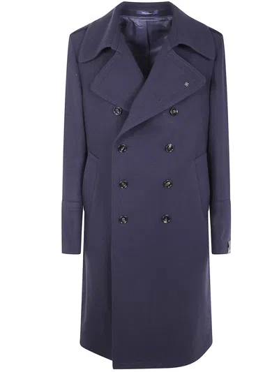 Tagliatore Long Sleeve Coat With Notched Lapels And Pockets In Blue