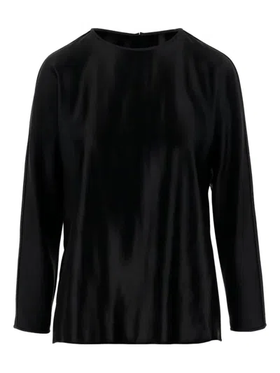 Giorgio Armani Shiny Effect Silk Sweatshirt With Crew Neck And Back Zipper Closure In Black