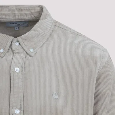 Carhartt Long Sleeve Corduroy Shirt With Button Collar In Gray