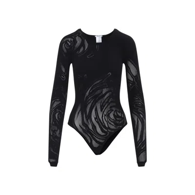 Wolford Floral Long Sleeve Sheer Top In Black