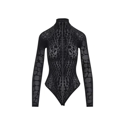 Wolford Geometric Sheer Long Sleeve Top In Black