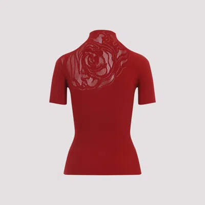 Wolford Fitted Mesh Short Sleeve High Neck Top In Red