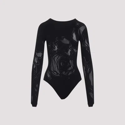 Wolford Floral Long Sleeve Sheer Top In Black