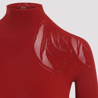 Wolford Fitted Mesh Short Sleeve High Neck Top In Red