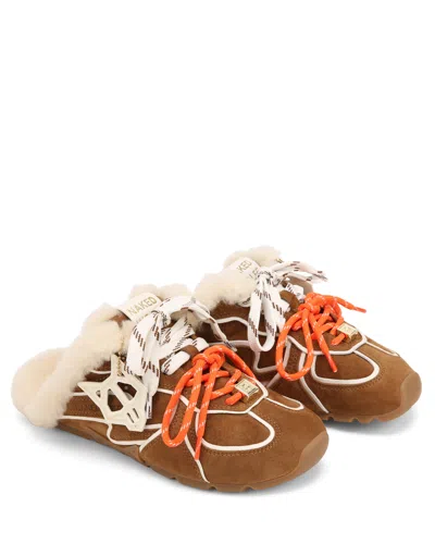 Naked Wolfe Suede Trim Slippers In Brown