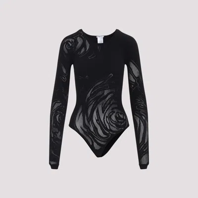 Wolford Floral Long Sleeve Sheer Top In Black