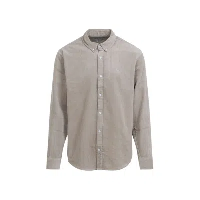 Carhartt Long Sleeve Corduroy Shirt With Button Collar In Gray