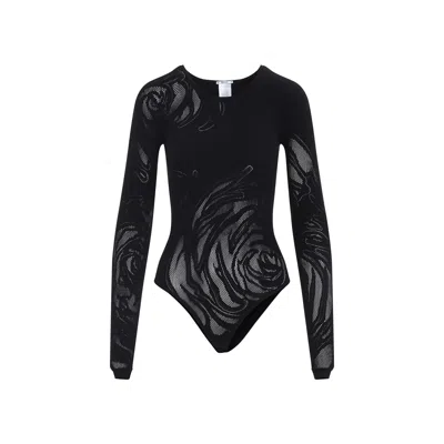 Wolford Floral Long Sleeve Sheer Top In Black