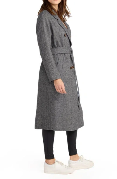 Belle & Bloom Standing Still Belted Double Breasted Wool Blend Coat In Gray