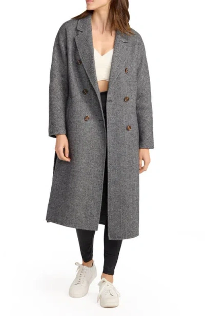 Belle & Bloom Standing Still Belted Double Breasted Wool Blend Coat In Gray
