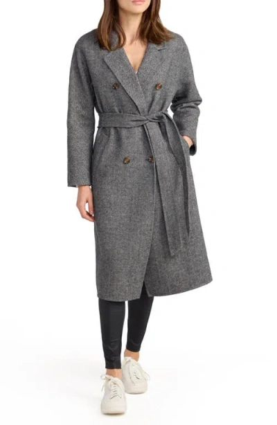 Belle & Bloom Standing Still Belted Double Breasted Wool Blend Coat In Gray
