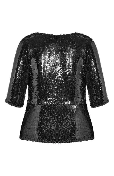 City Chic Sequin Peplum Top In Black