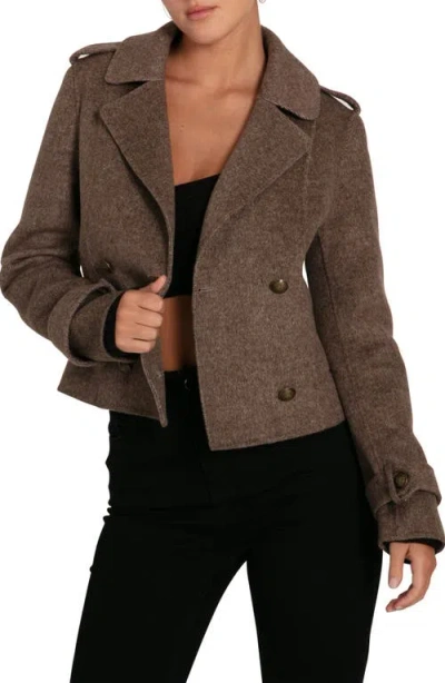 Belle & Bloom Better Off Military Wool Blend Crop Peacoat In Brown