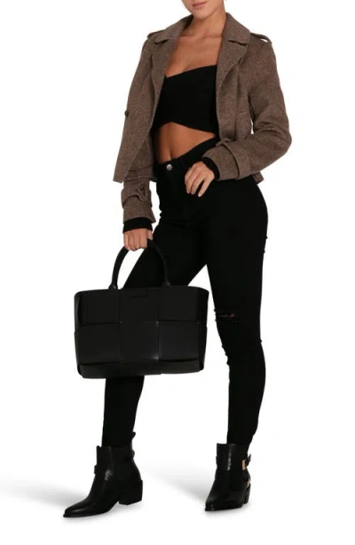 Belle & Bloom Better Off Military Wool Blend Crop Peacoat In Brown