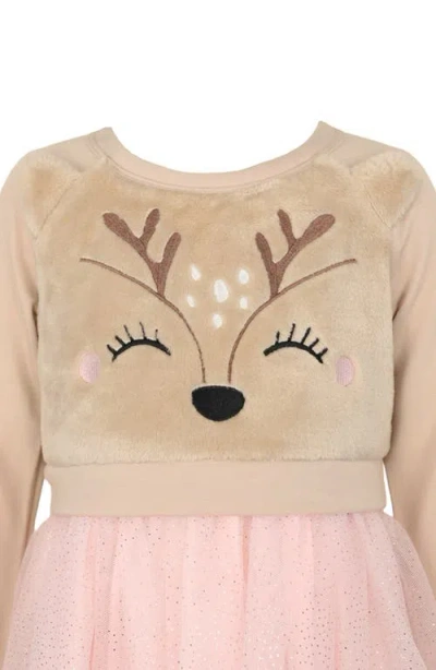 Zunie Kids' Reindeer Embroidered Twofer Dress In Multi