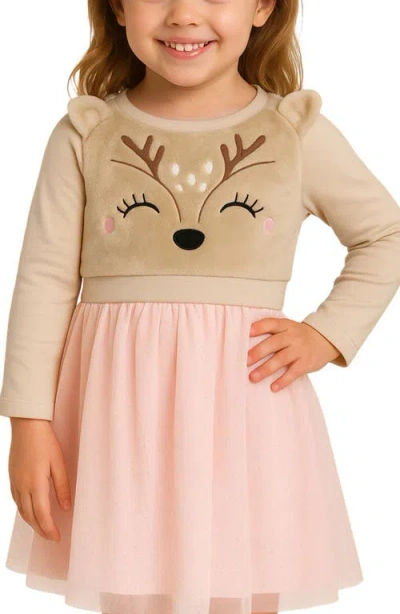 Zunie Kids' Reindeer Embroidered Twofer Dress In Multi