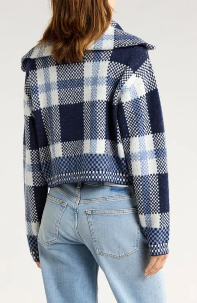 Vigoss Plaid Sweater Bomber Jacket In Blue