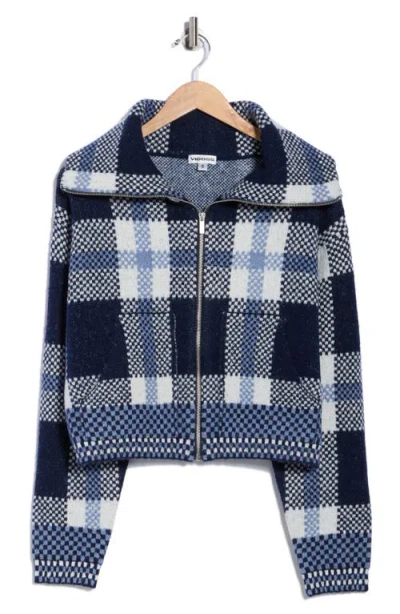 Vigoss Plaid Sweater Bomber Jacket In Blue