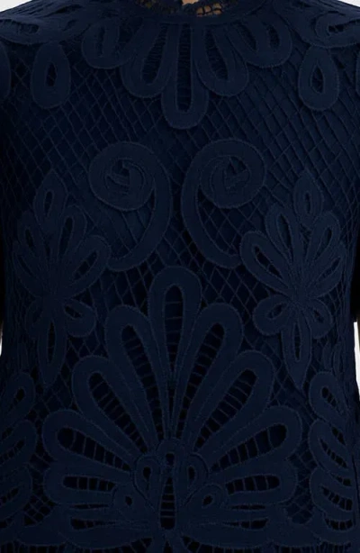 Nvlt Mock Neck Short Sleeve Lace Top In Blue