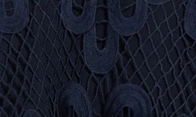 Nvlt Mock Neck Short Sleeve Lace Top In Blue