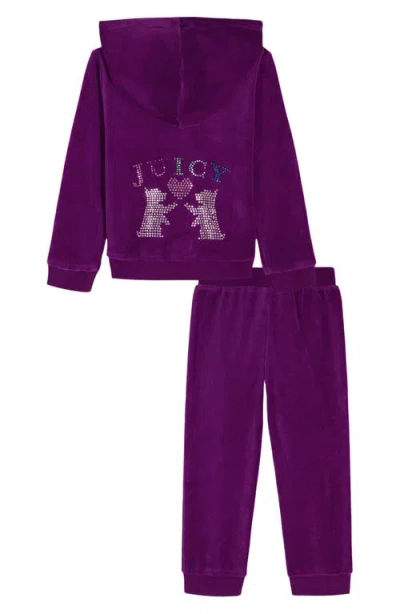 Juicy Couture Kids' Crystal Embellished Velour Zip-up Hoodie & Joggers Set In Purple