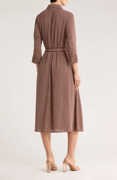 Max Studio Cuffed Sleeve Midi Shirtdress In Brown