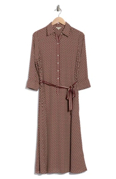 Max Studio Cuffed Sleeve Midi Shirtdress In Brown