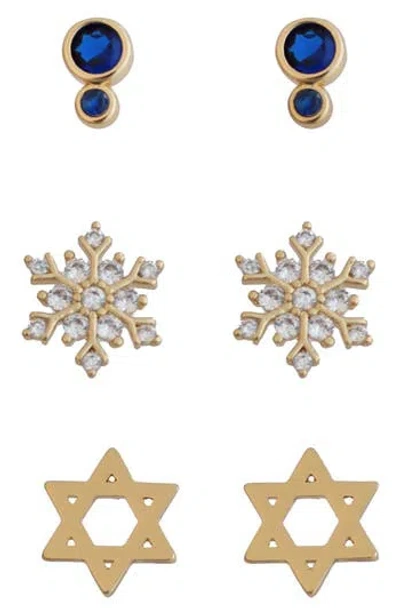 Panacea Set Of 3 Holiday Stud Earrings In Blue