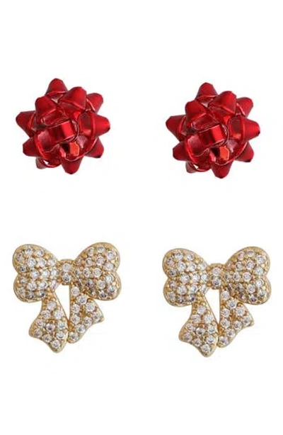 Panacea Set Of 2 Bow Stud Earrings In Gold