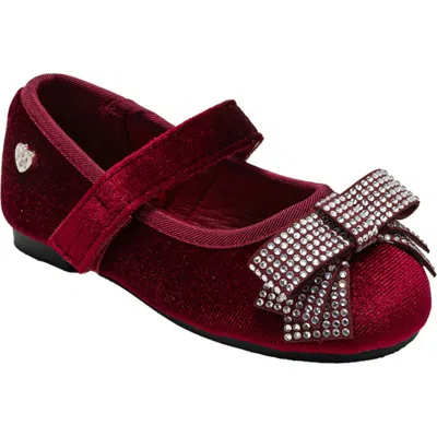 Bebe Kids' Embellished Bow Mary Jane Flat In Burgundy