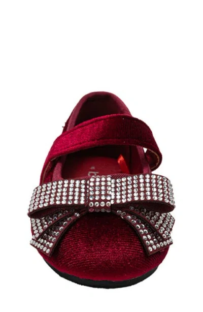 Bebe Kids' Embellished Bow Mary Jane Flat In Burgundy