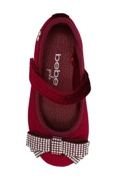 Bebe Kids' Embellished Bow Mary Jane Flat In Burgundy