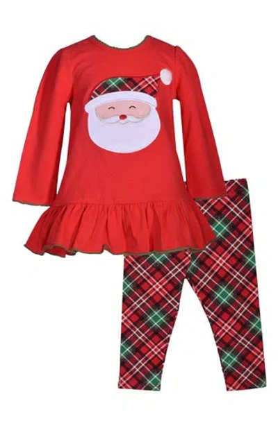 Bonnie Jean Santa Tunic & Plaid Leggings In Red