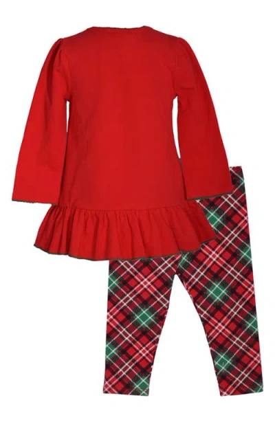 Bonnie Jean Santa Tunic & Plaid Leggings In Red