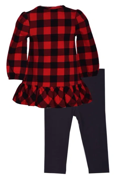 Bonnie Jean Reindeer Buffalo Check Tunic & Leggings In Red