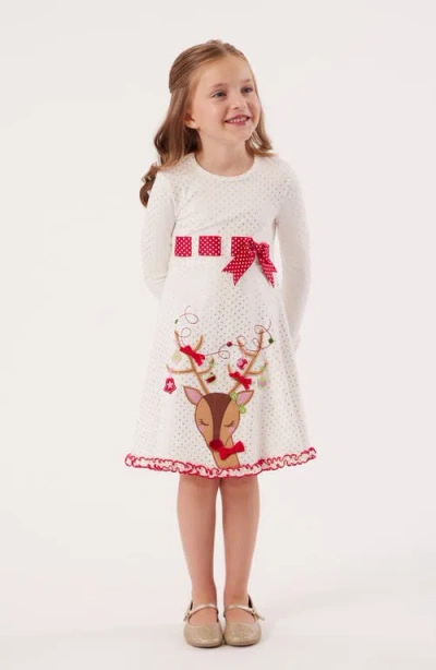 Bonnie Jean Kids' Reindeer Appliqué Long Sleeve Dress In Gray