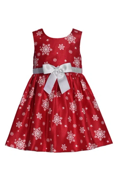 Bonnie Jean Snowflake Bow Dress & Cardigan Set In Red