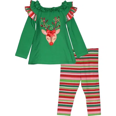 Bonnie Jean Reindeer Tunic & Leggings Set In Green