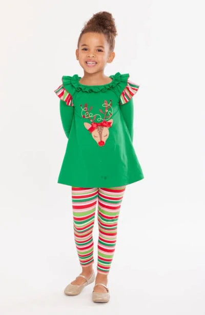 Bonnie Jean Reindeer Tunic & Leggings Set In Green