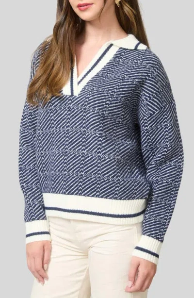Blu Pepper Split Johnny Collar Sweater In Blue