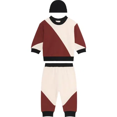 Pl Baby By Petit Lem Colorblock Top, Joggers & Beanie Set In Multi