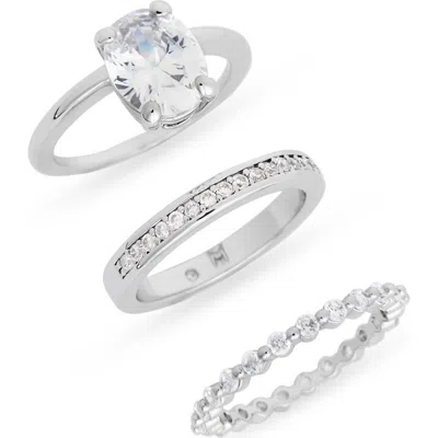 Covet Set Of 3 Cubic Zirconia Oval Solitaire Stackable Ring Set In White