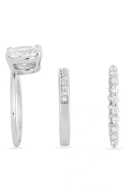 Covet Set Of 3 Cubic Zirconia Oval Solitaire Stackable Ring Set In White