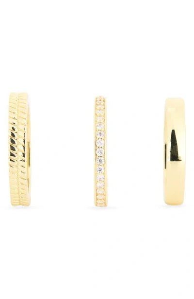Covet Set Of 3 Cubic Zirconia & Herringbone Stackable Rings In Gold
