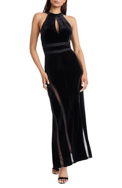 Donna Morgan Stretch Velvet Keyhole Cutout Dress In Black