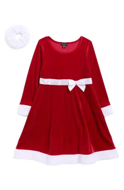 Zunie Kids' Velvet Santa Party Dress & Scrunchie Set In Red