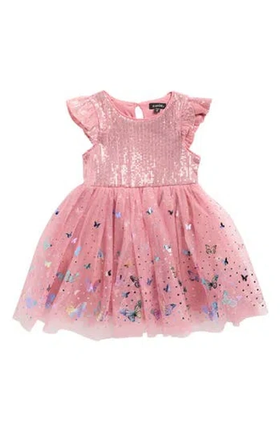 Zunie Kids' Flutter Sequin Foil Party Dress In Pink